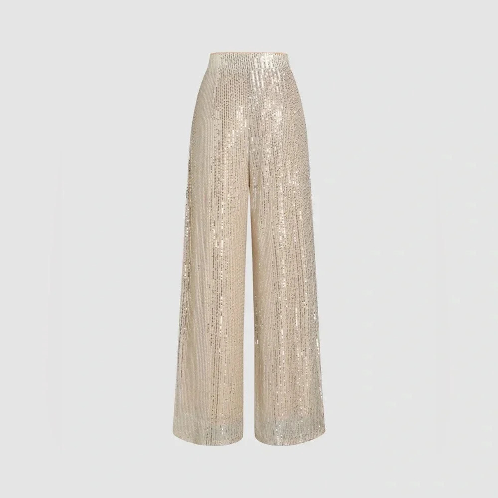CIDER SEQUINS MID WAIST STRAIGHT LEG TROUSERS - Picture 1 of 12